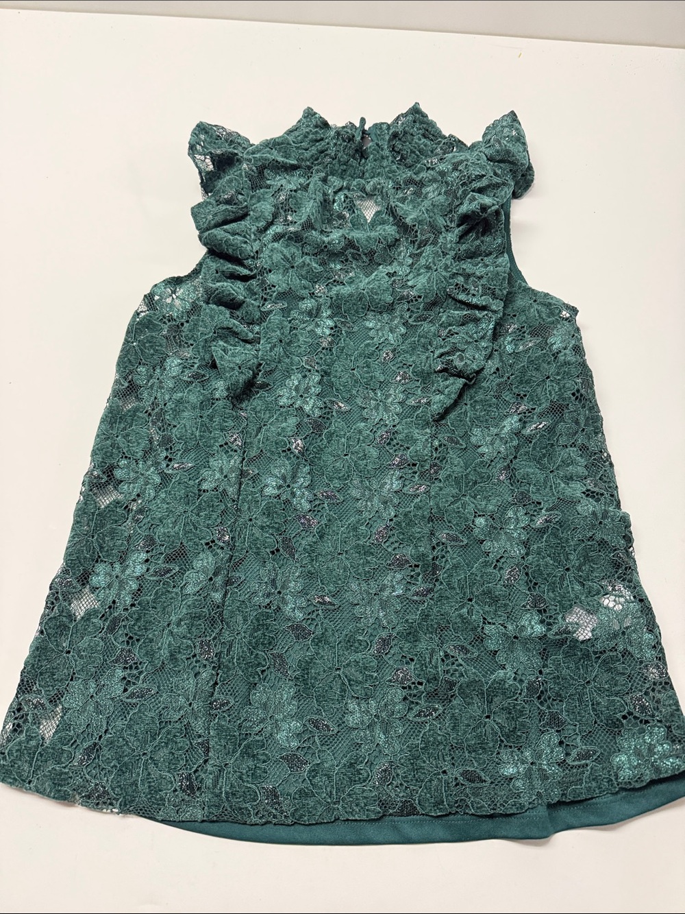 Cable & Gauge Teal Green Lace Ruffle Top